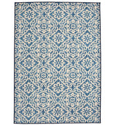 Blue Moroccan style machine washable rug.